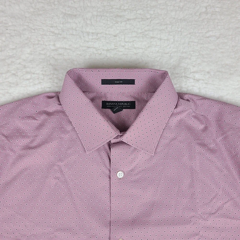 Banana Republic Shirt‎ Mens XL Purple White Slim Fit Non Iron Dress Button Up